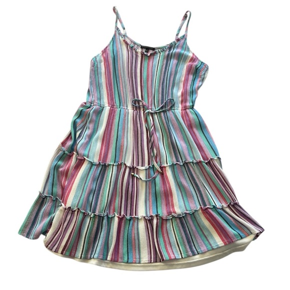 Staccato Colorful Striped Pink Purple and Blue Tiered Ruffle Sundress - Picture 1 of 12